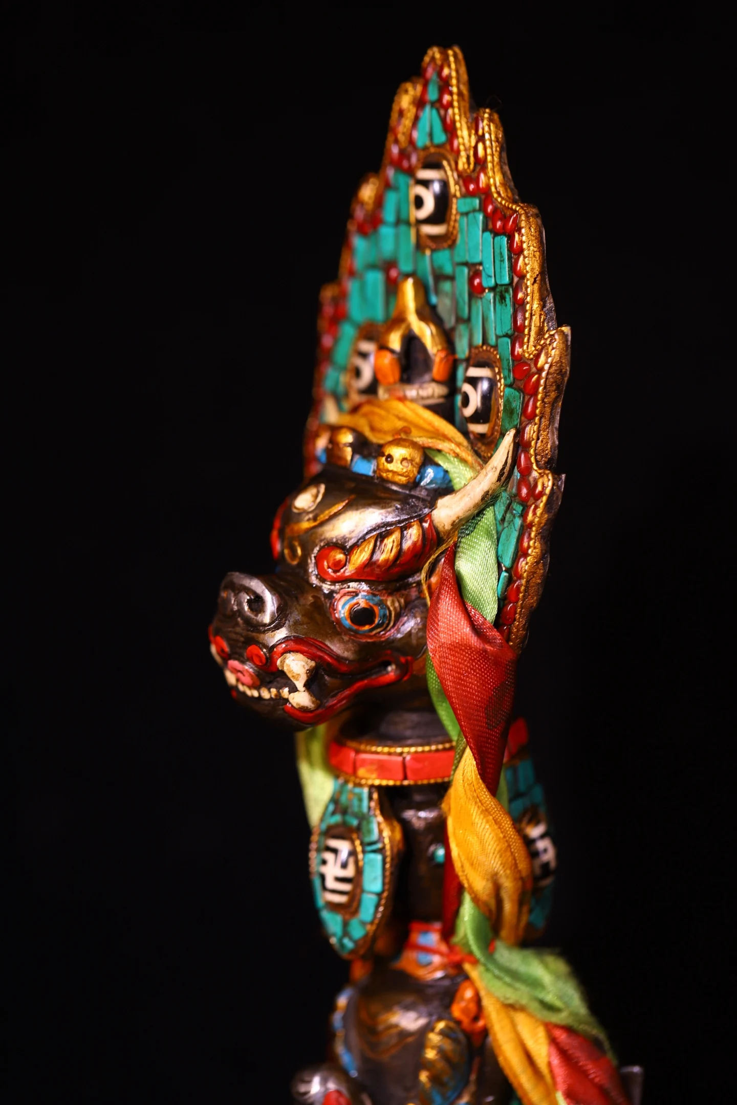 Old Tiantie Mosaic Gem gZi Beads Turquoise Skull Head Yamantaka Bull Head Buddha Head Vajra Phurpa Base Amulet Town House