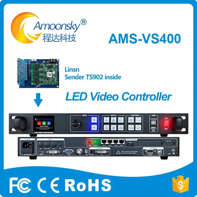 

LED Video Controller AMS-VS400L Support Linsn System with USB Playback Seamless Channel Switching Signal Detection Audio Sync