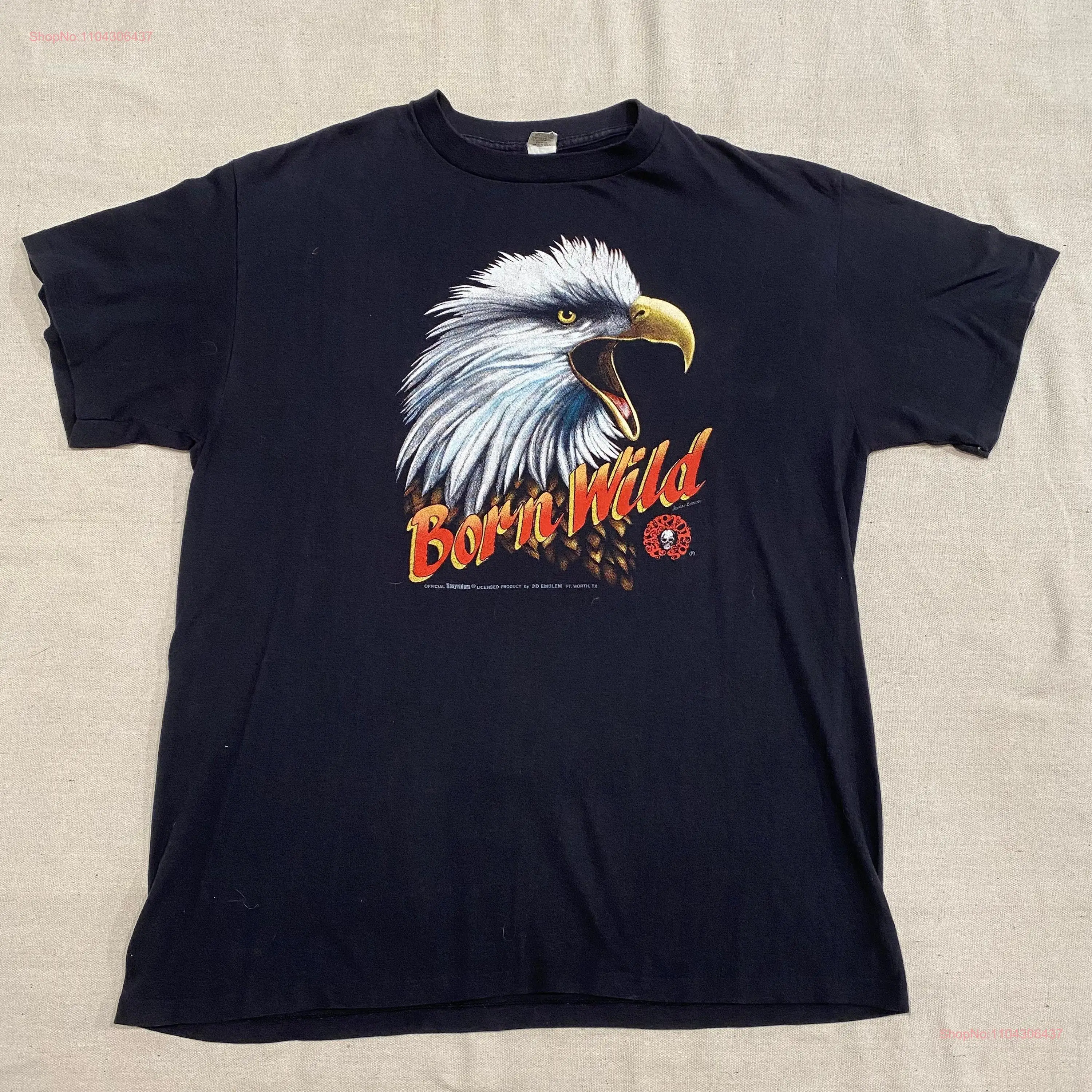 Vintage 80s 3D Emblem Born Wild Eagle Easyriders T Shirt long or short sleeves