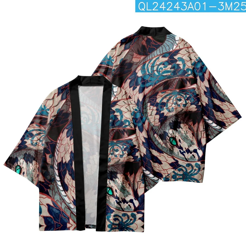 

Streetwear Men Women Cardigan Haori Yukata Harajuku Robe Plus Size 4XL 5XL 6XL Beach Japanese Style Python Print Kimono