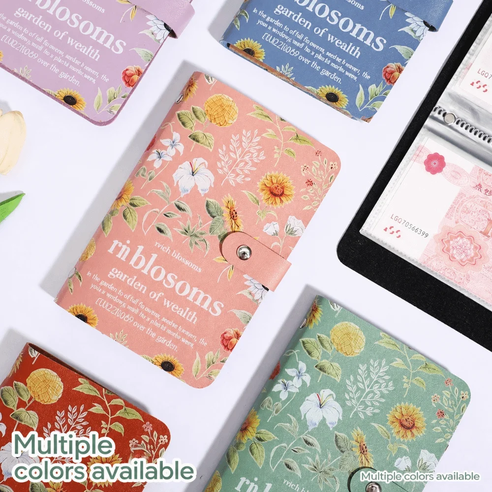A6 Cash Budget Binder Double-Sided Pocket Portable Money Saving Wallet Floral Sunflower Print Cash Envelope Savings Organizer