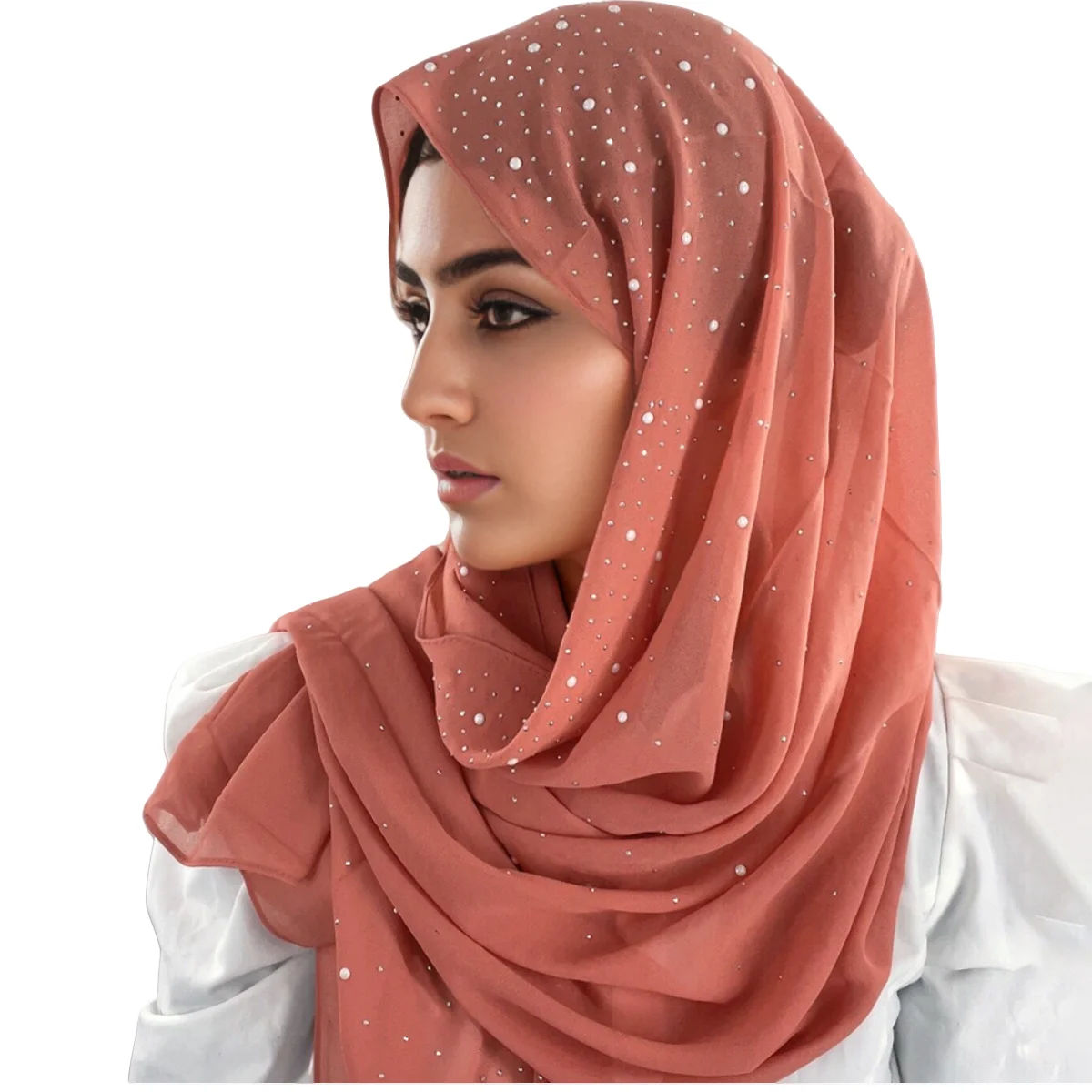 1 Piece Diamond Premium Bubble Chiffon Muslim Shawl Scarf Tudung Rhinestone Hijab Scarves For Women