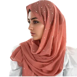 1 Piece Diamond Premium Bubble Chiffon Muslim Shawl Scarf Tudung Rhinestone Hijab Scarves For Women