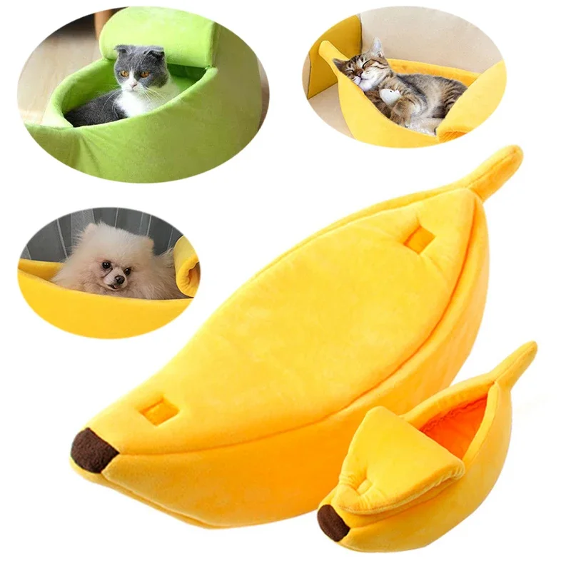 Banana Boat Shaped Cat Bed Cute Cat House Sleeping Nest Warm Soft Puppy Kittens Cushion Kennel Pet Supplies