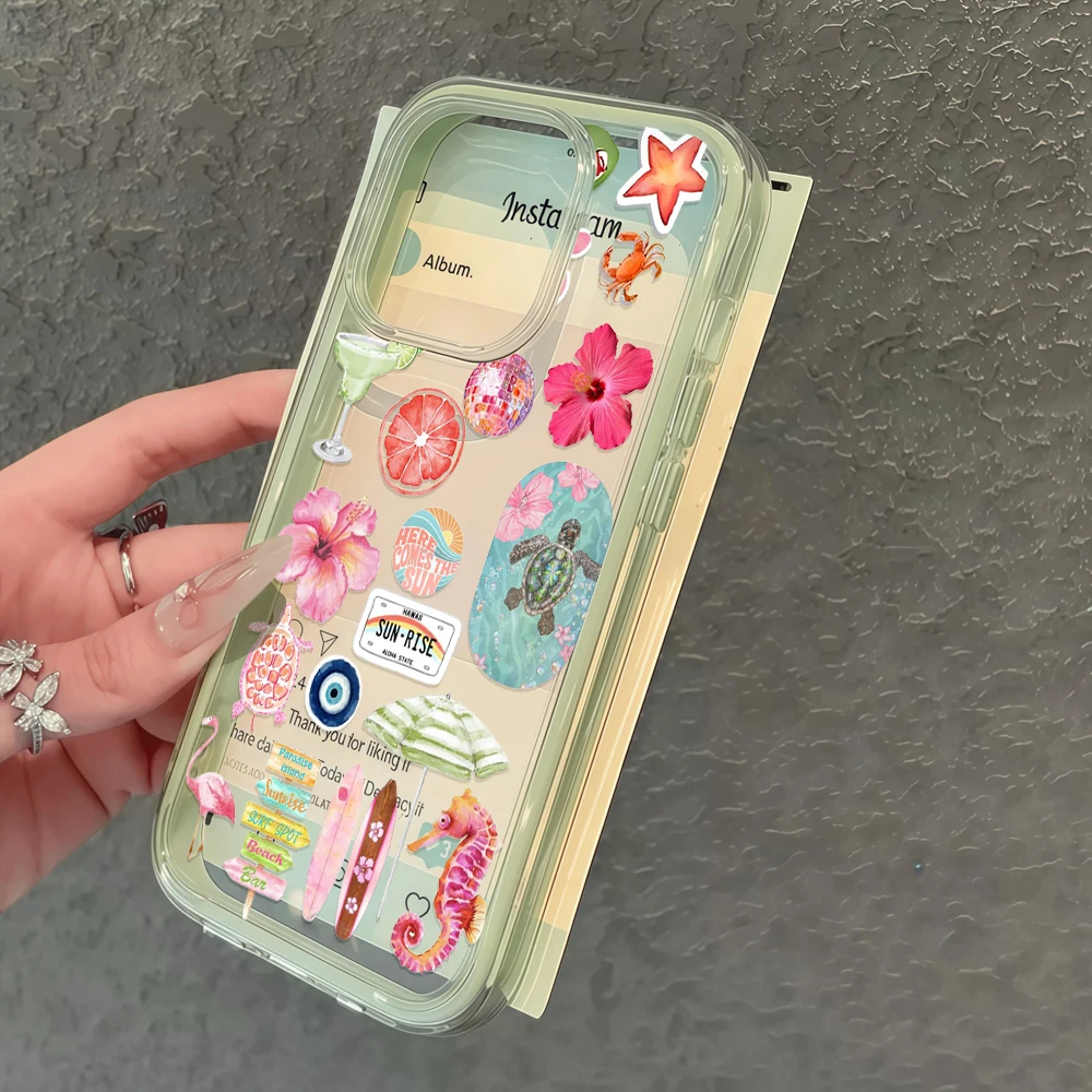 Sommer Hawaii Strand Aufkleber Transparente Handyhülle für Galaxy A57 A37 A55 A54 A36 A35 5G S25 S24 S23 Plus S26 Ultra FE 5G Weiche Hülle – Detail 4