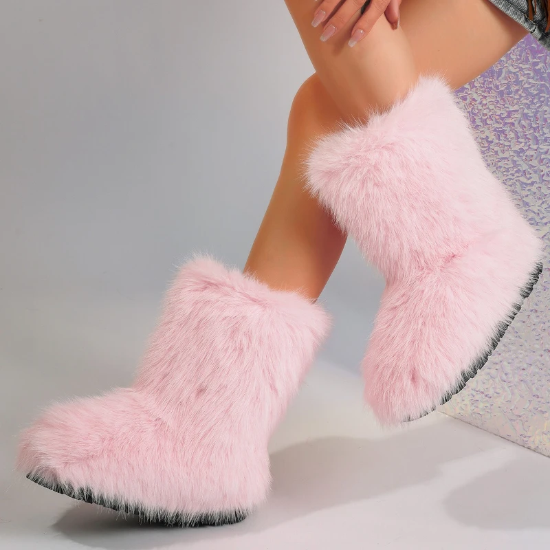 Zapatos de mujer con temperamento a la moda, nuevo artículo de invierno 2025, botas de nieve con punta redonda para mujer, botines cómodos de suela blanda para mujer