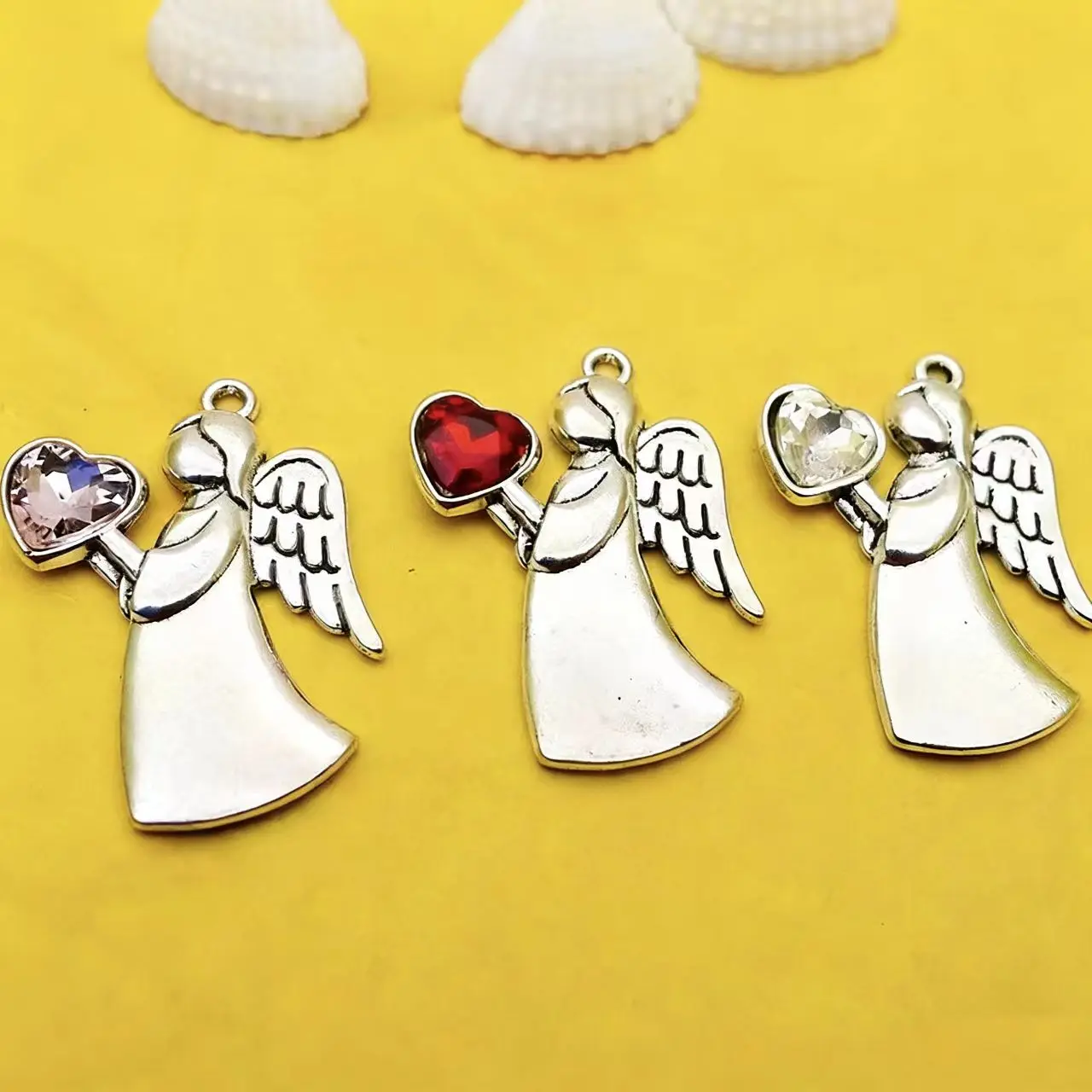 5 Pcs/Lot 25x35mm Alloy Heart Fairy Angel Wing Pendant Charms Fashion Jewelry Gifts for Women Girls Birthday Christmas