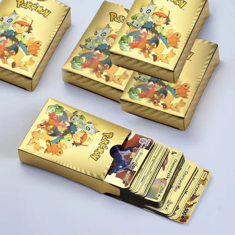 Cartes Pokémon Pikachu, Or, Argent, Noir, Vmax, GX, Vstar, Anglais, Espagnol, Français, Allemand, Collection Battle, Jouets Cadeaux, 11-110Pcs