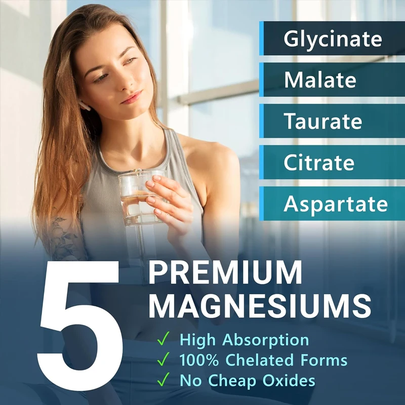 5-in-1 magnesium complex high absorption supplement suitable for nerves, muscles, and bones | 60 capsules|