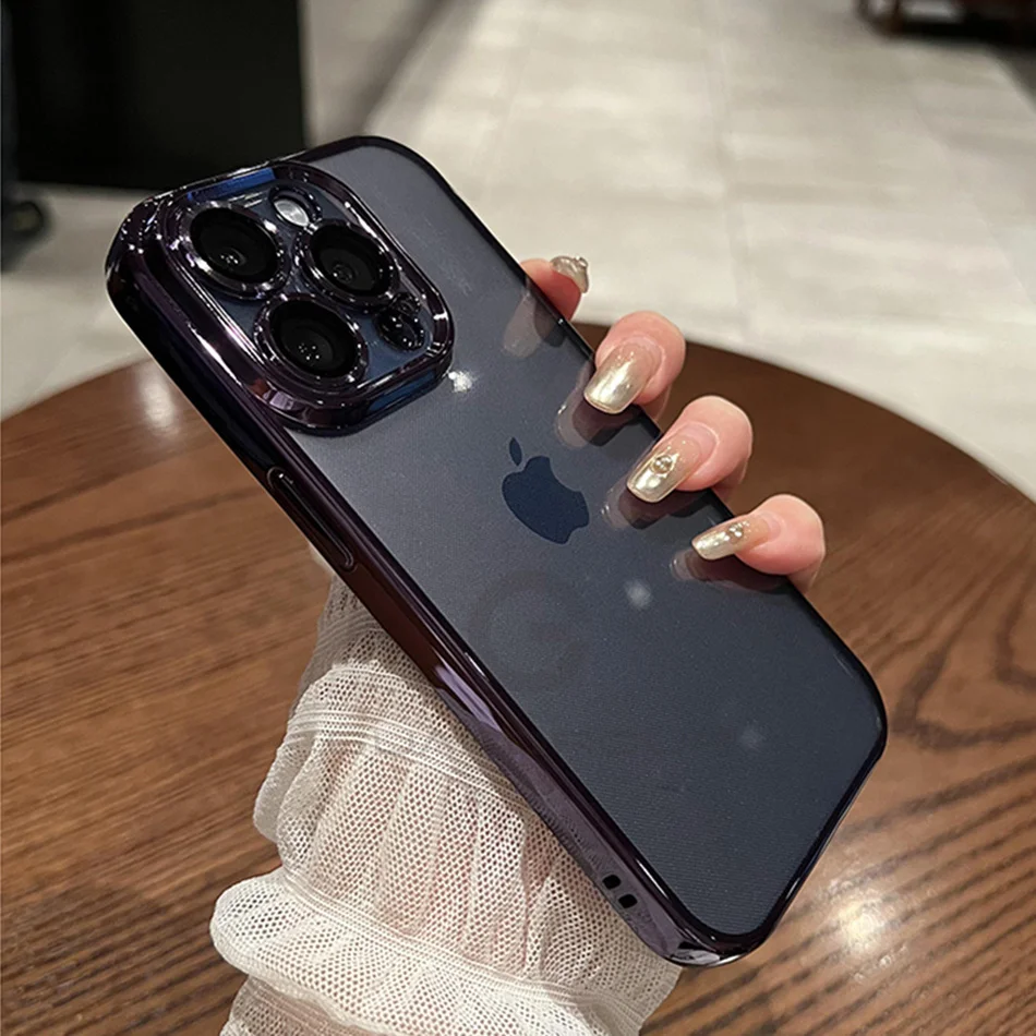 Luxury Plating Transparent Case For iPhone 11 12 13 14 15 Pro Max Mini X XS XR 7 8 Plus Full Camera Protection Clear Cover TPU