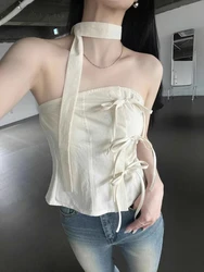 Streetwear Bandage Bow Women Backless canotta Vintage serbatoi irregolari Summer Grunge Sexy Y2k estetica Grunge Solid Tube Tops