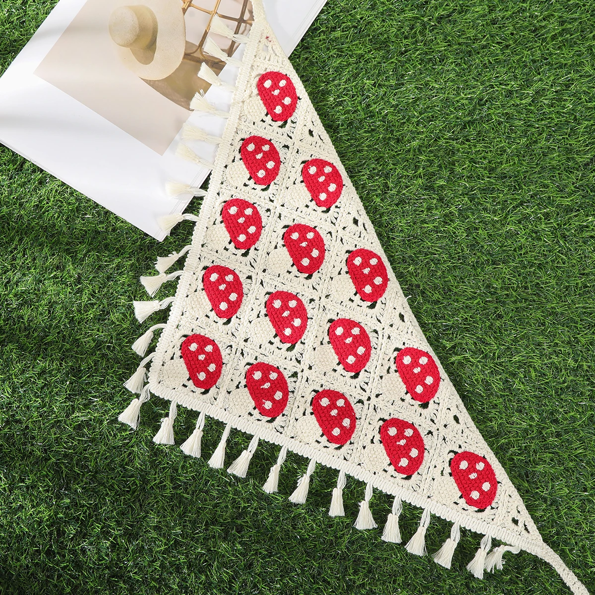 AWAYTR Manual Mushroom Headband Hair Scarf Bands for Women Party Headwear Knitted Bandana Turban Hairband Headpiece