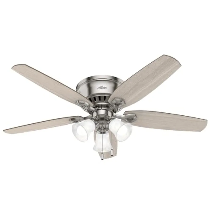 52 inch Indoor Ceiling Fan with LED Lights for Bedroom Living Room or Kitchen - Brushed Nickel Low Profile Flush Mount 5 Blades
