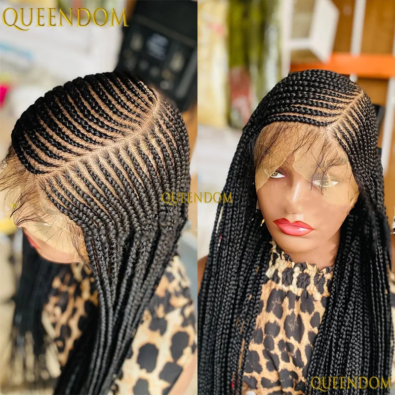 

36" Synthetic Lace Front Wigs for Women Side Part Box Braiding Hair Wigs Black Wig On Sale