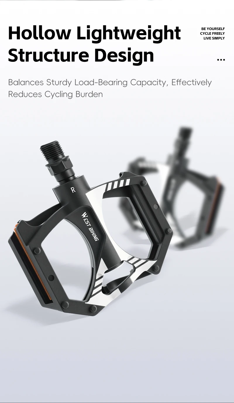 WEST BIKING Flache Fahrradpedale mit doppelten DU-Dichtungslagern, Nylon, ultraleicht, rutschfest, reflektierend, für MTB und Rennräder – Detail 5