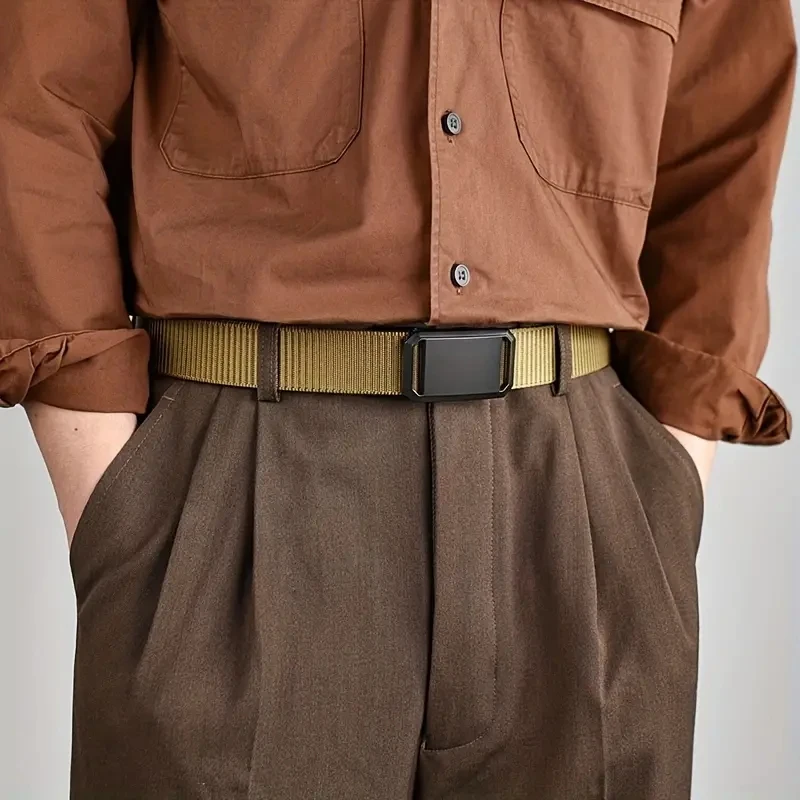 حزام رجالي أوتوماتيكي بإبزيم معدني من النايلون حزام تكتيكي للعمل في الهواء الطلق بدون أسنان مشبك تلقائي أحزمة قماش رياضية غير رسمية