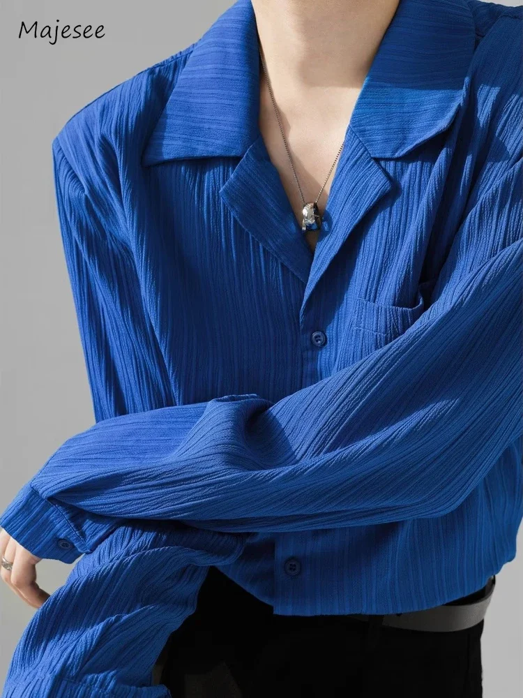 Klein Blue Long-sleeved Shirt for Men Summer High-end Loose Thin Sun-proof Handsome Harajuku Turn-down Collar High Street Chic