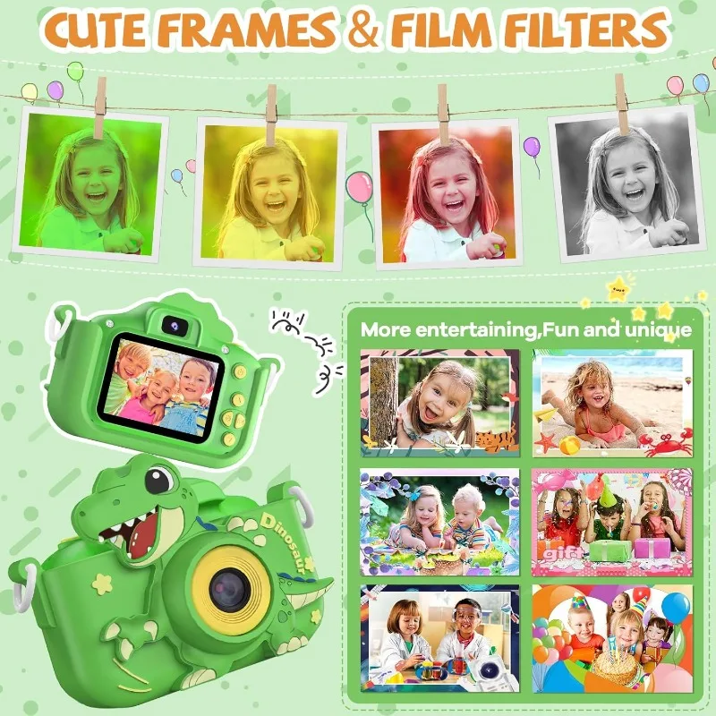 48MP Kids Camera for Child  Video Selfie Camera-Christmas Birthday Dinosaur Gift for Toddler, HD Digital Camera Toy for Child