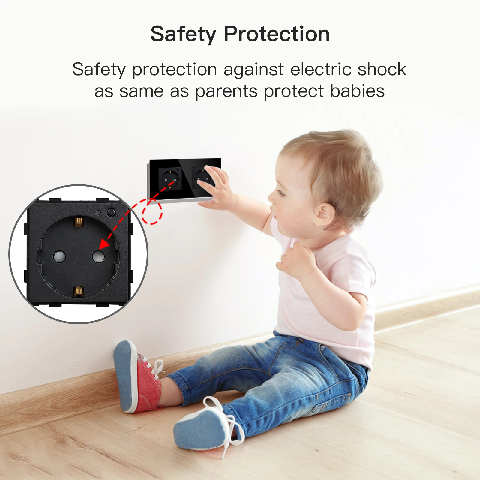 BSEED Smart Wifi Double Socket EU Standard Work With Tuya Alexa Smart Life Crystal Glass Panel Wifi Outltes Timer Function