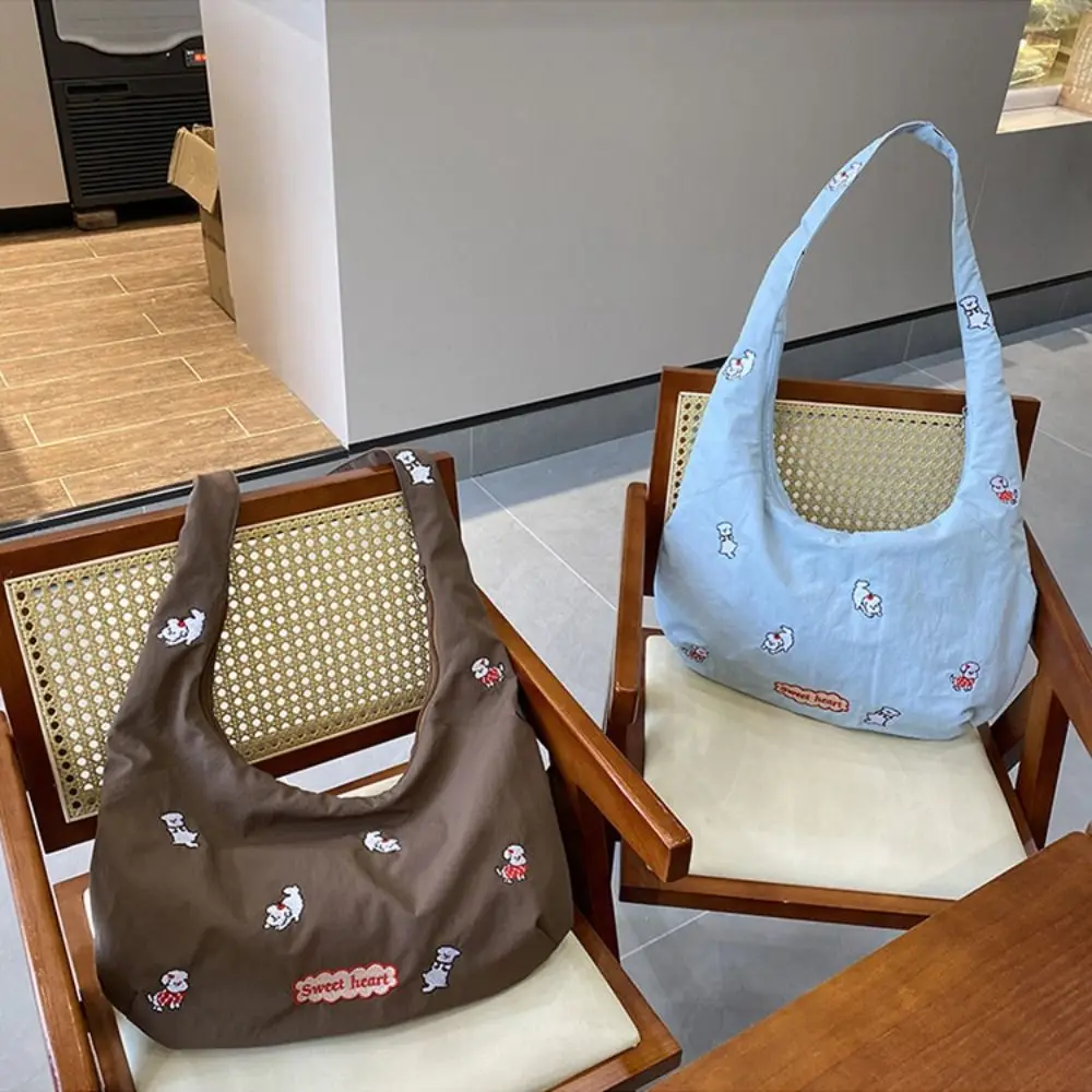 

Commuting Cartoon Shoulder Bag Large Capacity Sweet Puppy Embroidery Nylon Bag Casual Korean Style Messenger Bag Daily Use