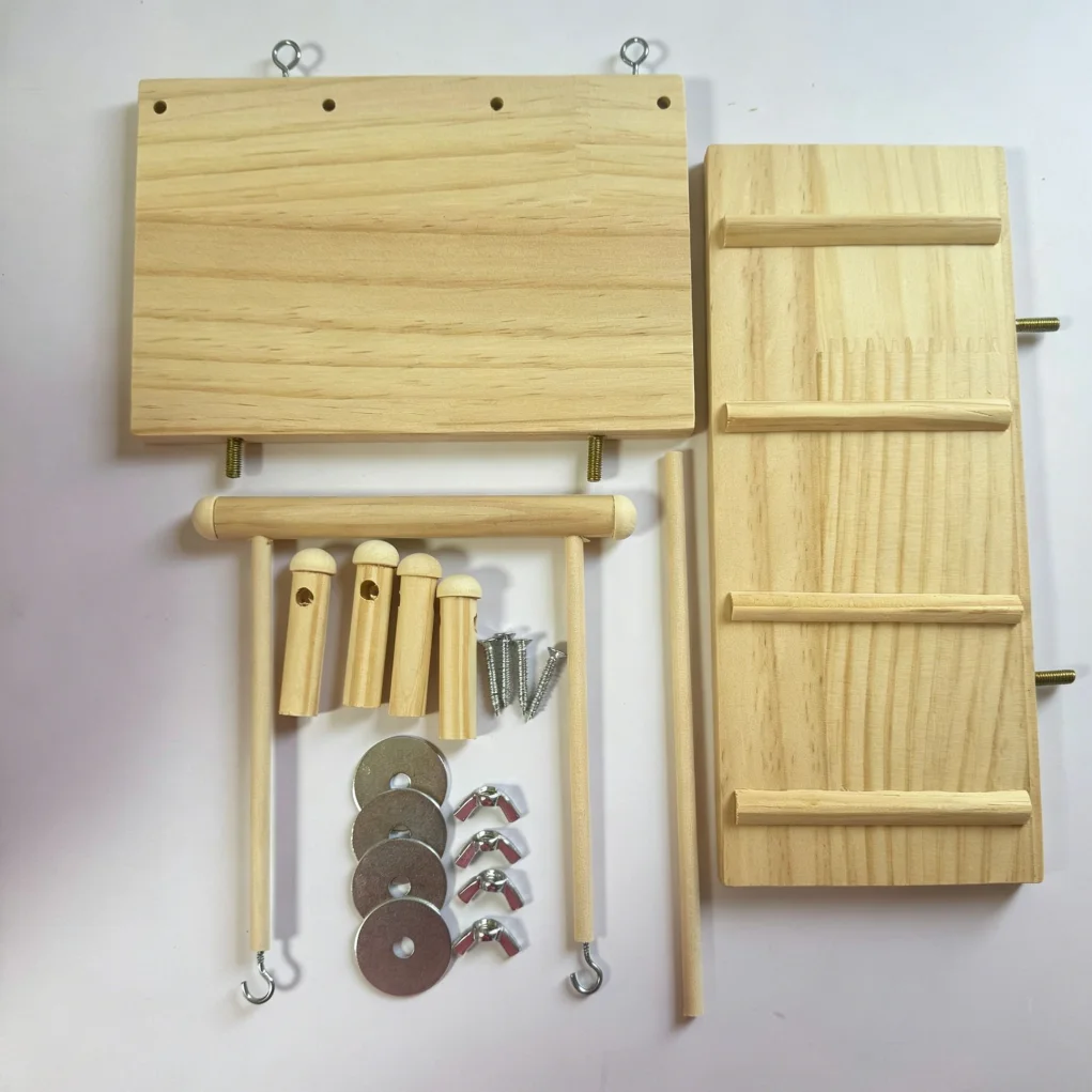 Wooden Parrot Play Stand Perch Swing Ladder Bird Cage Accessories Training Toy Set