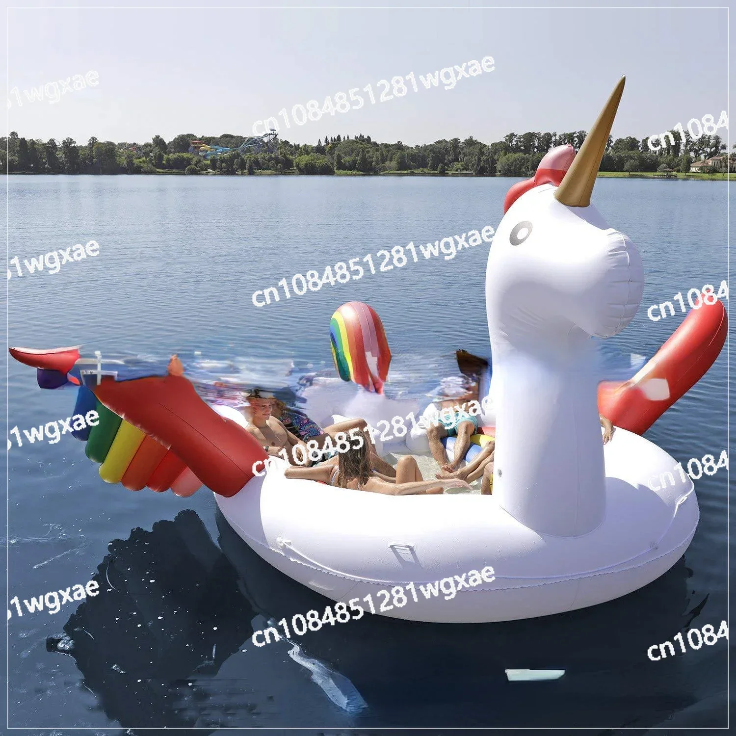 Island Floating Rafts Supply Large 6-person Inflatable Flamingo Floating Island Unicorn Water