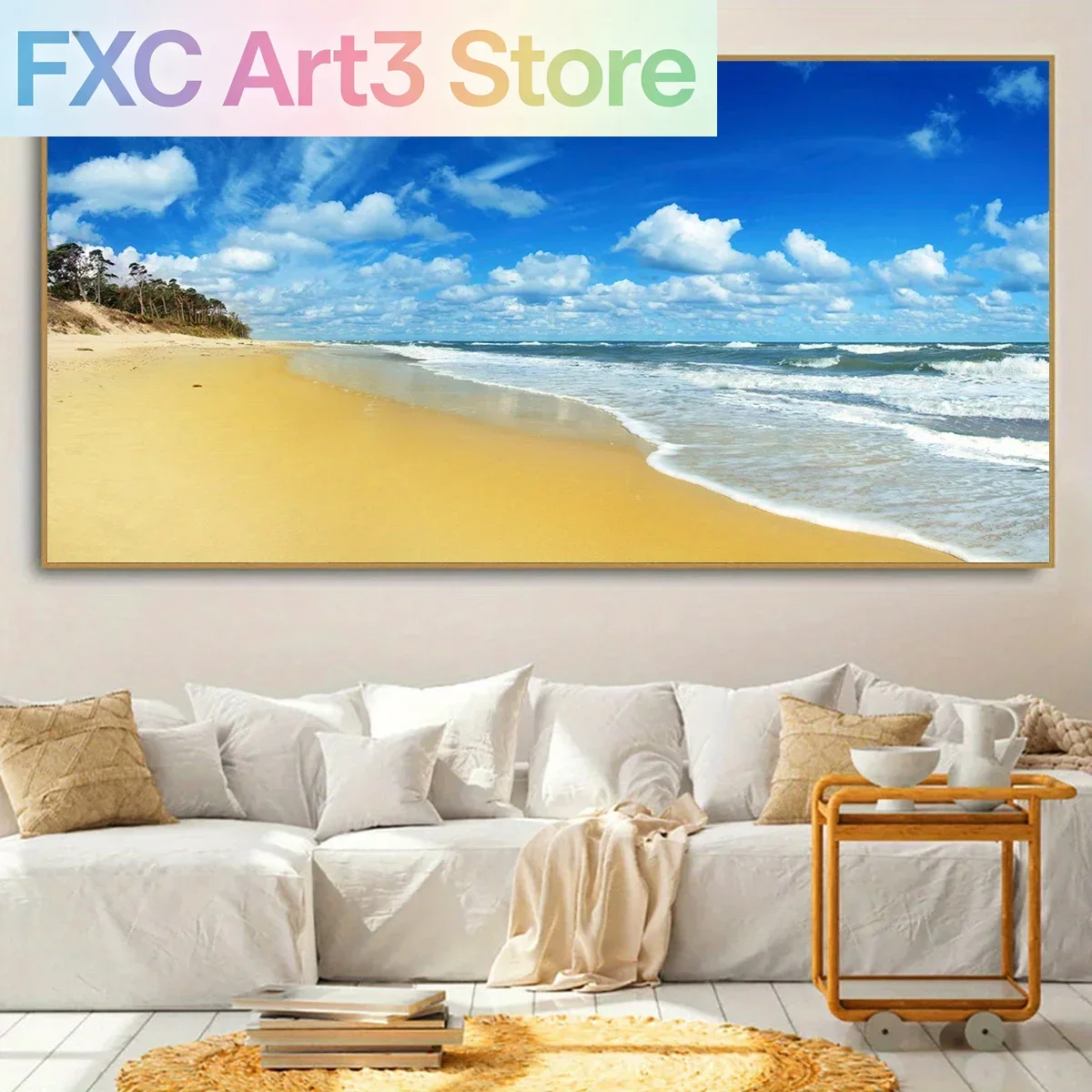 1pc frameless,1pc Und Tropical Beach View Canvas Poster - Lush Ocean Waves & Sandy Shoreline Art Print for Home, Office, Living