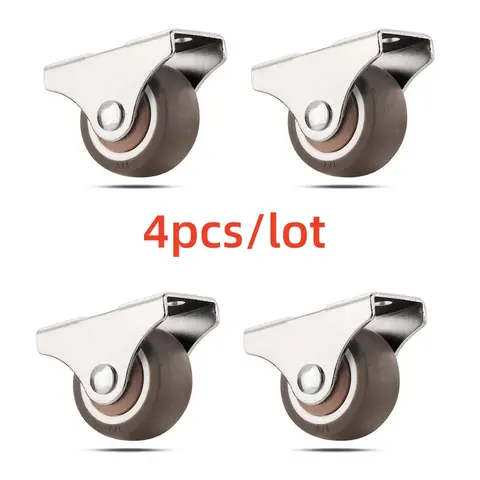 4Pcs 1inch Small Caster Wheels Low Profile Soft Rubber Wheel Rolling Castor Mini Rigid Silent Caster Wheel for Trolley Drawer