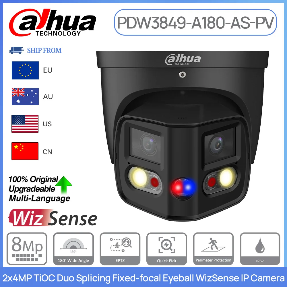 

Dahua IP Camera IPC-PDW3849-A180-AS-PV 2x4MP TiOC Duo Splicing Fixed-focal WizSense Network Camera IVS 2-Way Audio EPTZ SMD4.0