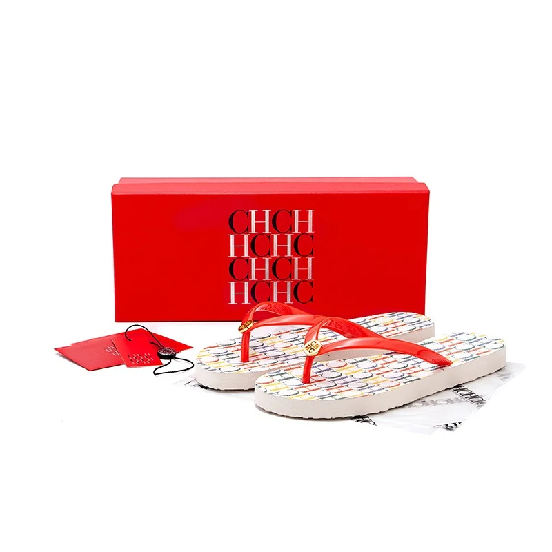 

CH 2026 Luxury Letter Flip Flops Gold Brand Buckle Fresh Design Pool Vacation Fashion Gift Women Red Box