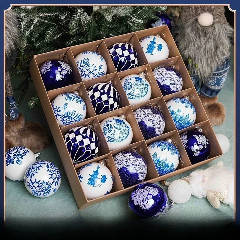 blue and white porcelain colored ball pendant Christmas atmosphere decorative ball Christmas ball