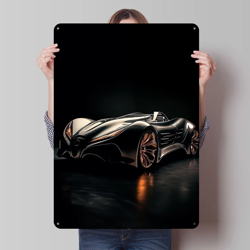 Futuristic Sports Car Metal Poster Customized Wall Art Retro Vintage Tinplate Signs for Man Cave Living Room Decorations Decor