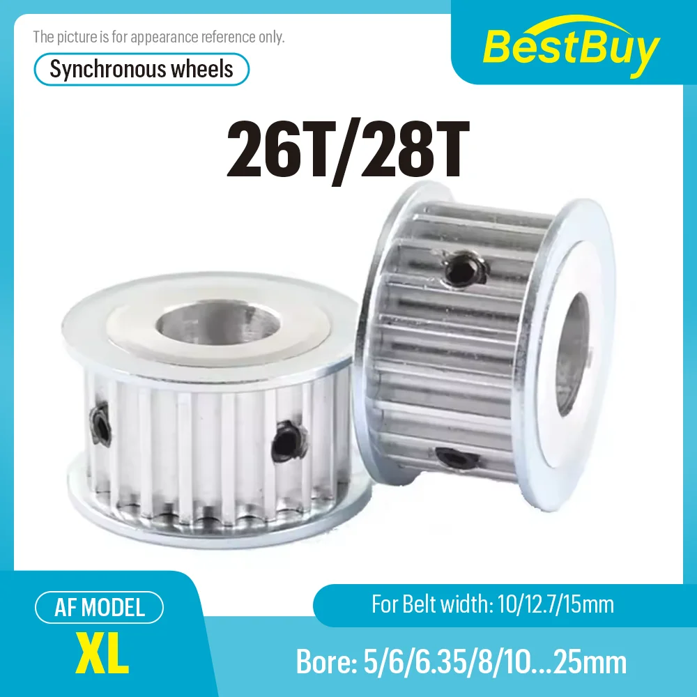 

XL 26T/28 Teeth Synchronous Timing Pulley Bore 5/6/6.35-25 for Width 10/12.7/15mm Belt XL Timing Pulley AF Type