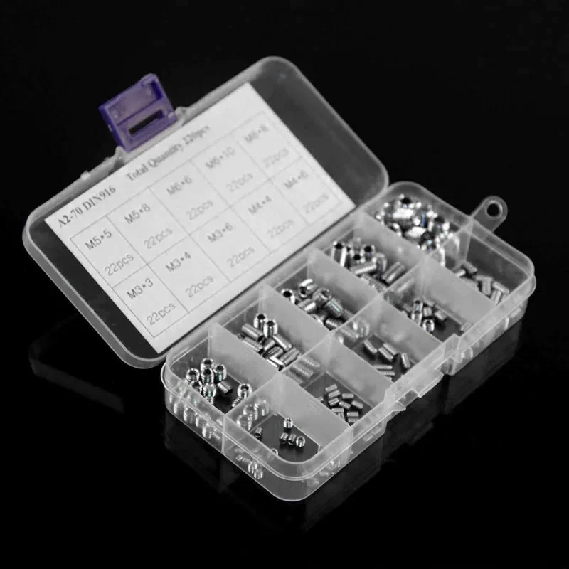 220 Stuks Rvs Allen Head Socket Hex Set Grub Schroeven Assortiment Kit Cup Punt Grub Bolt Schroef