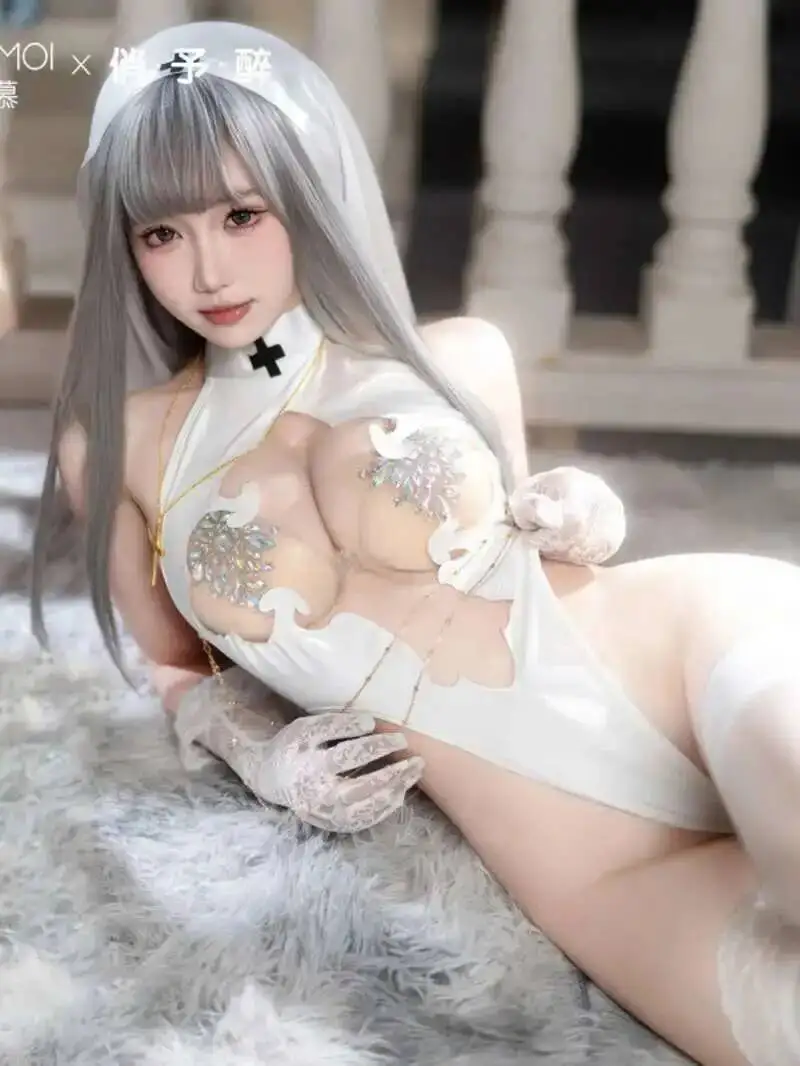

Nun White Simple Leather Uniform Cosplay Costume Hollow See Through Sexy Bodysuit Women Nightwear Outfits Halloween Sweet RE4K