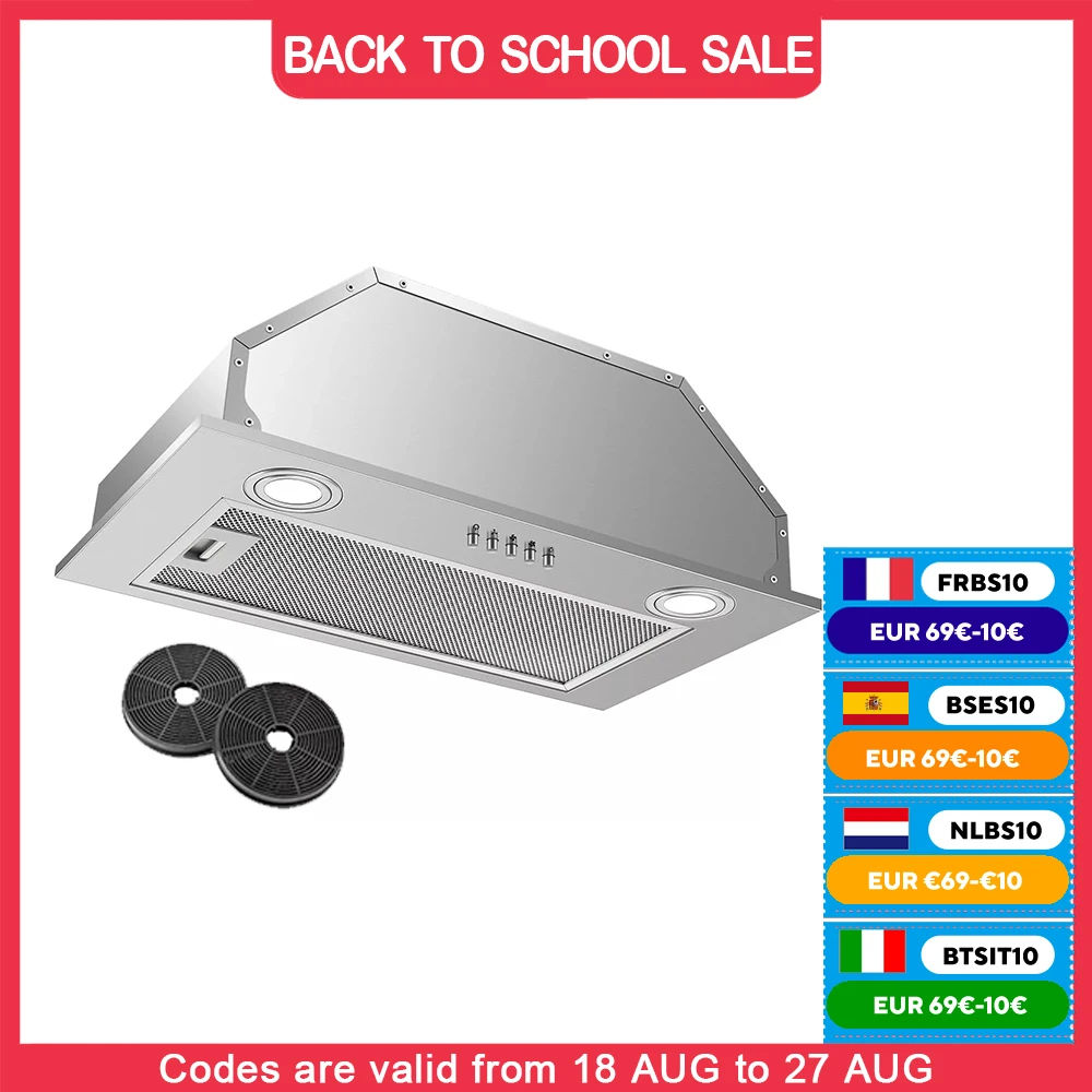 Cappa aspirante LED per aria ricircolante di scarico da 52 cm 300 m3/h sotto l'armadio