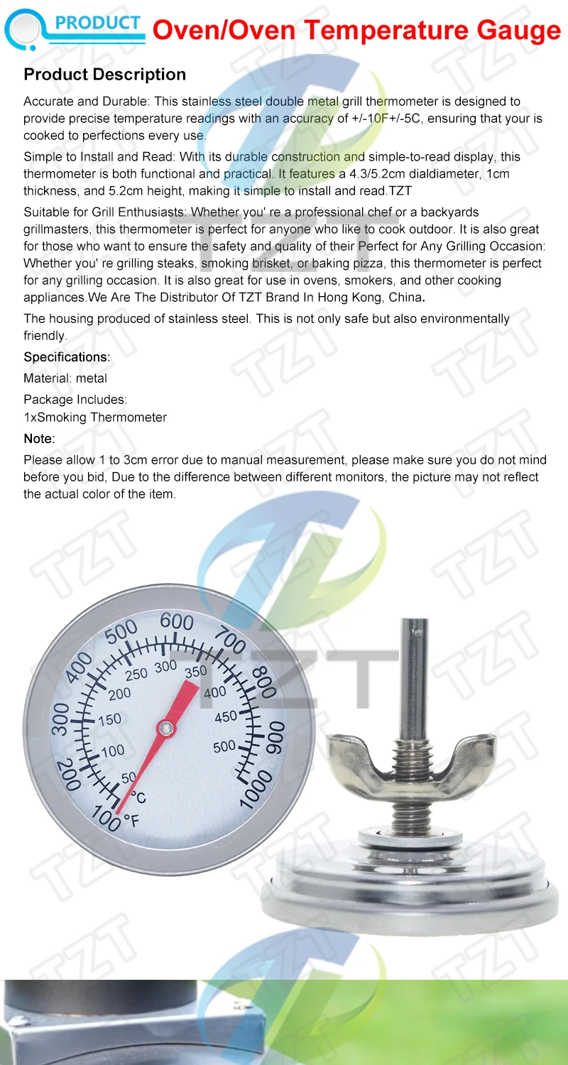 52mm 0-120 Grad Celsius Pizzaofen Thermometer Edelstahl Outdoor Indoor Grill Grill Herd Thermograph Lebensmittel Kochen – Detail 1