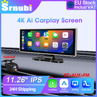 Srnubi 11.26 Inch 4K Dash Cam Wireless CarPlay & Android Auto Portable Car DVR Intelligent Systems Video Recorder GPS Navigation