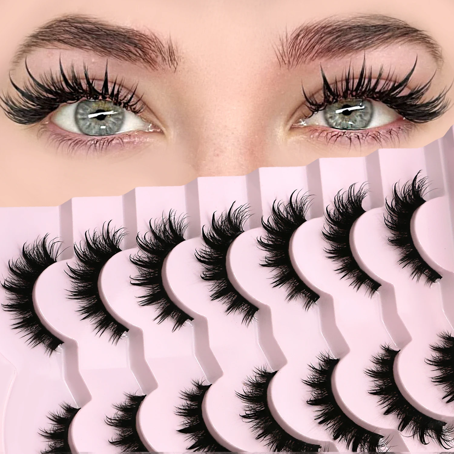 Lasvirey Faux cils œil de chat 5D, volume moelleux, naturels, moelleux, extension complète, maquillage