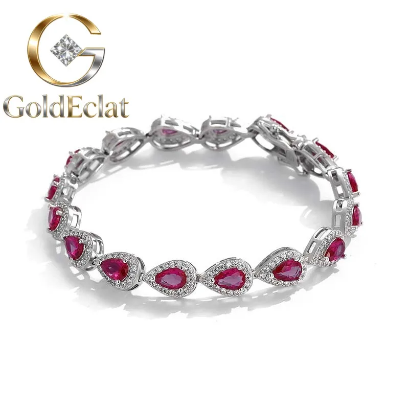 

GoldEclat Luxury Solid Platinum PT950 Women's Pear-Shaped Moissanite Diamond Bracelet Full Diamond Bracelet
