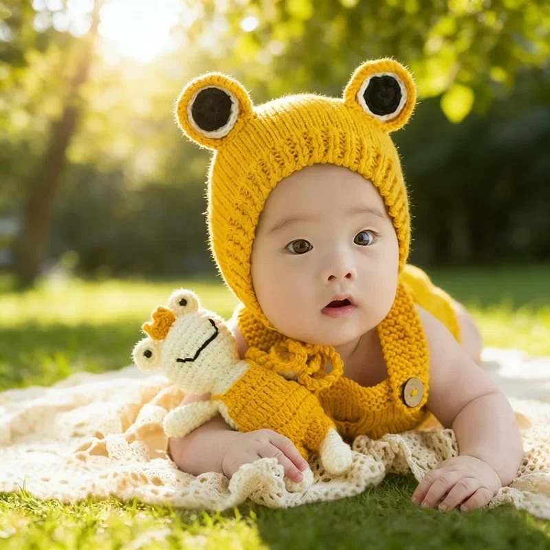 新生児-100-日スタジオ撮影アクセサリー手編みウール帽子ジャンプスーツ小道具幼児赤ちゃんポートレート写真撮影セッション用