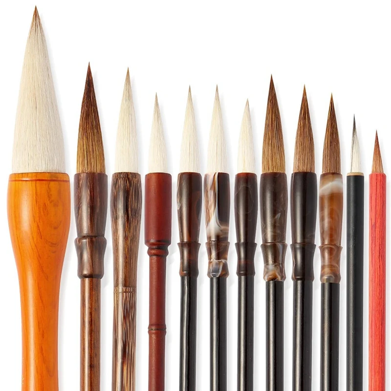 12Pcs Chinese Calligraphy Brushes Set, 250 ML Calligraphy And Sumi Liquid Ink,Versatile Chinese Brush Ink