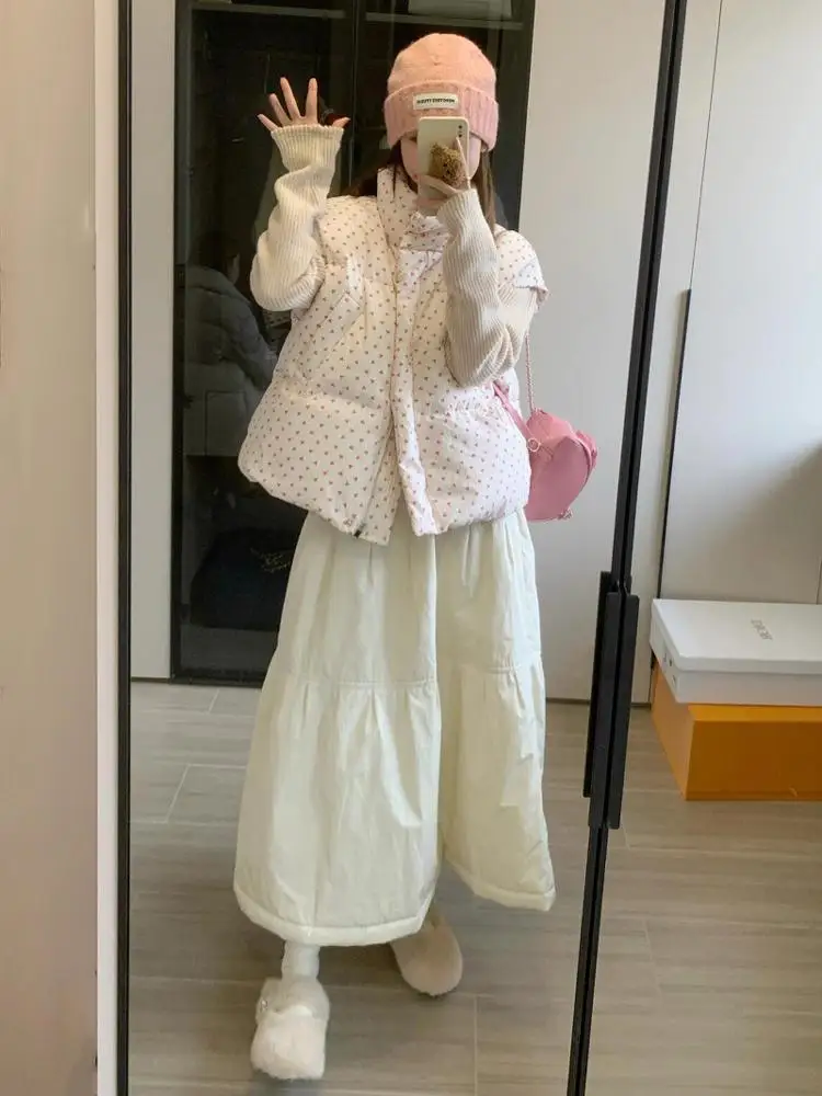 

Thiened A-Line Cotton f Skirt DesiGar White Winter Warm Filling Soft Snowy Korean Sle Casual Ci Commute Daily Wear