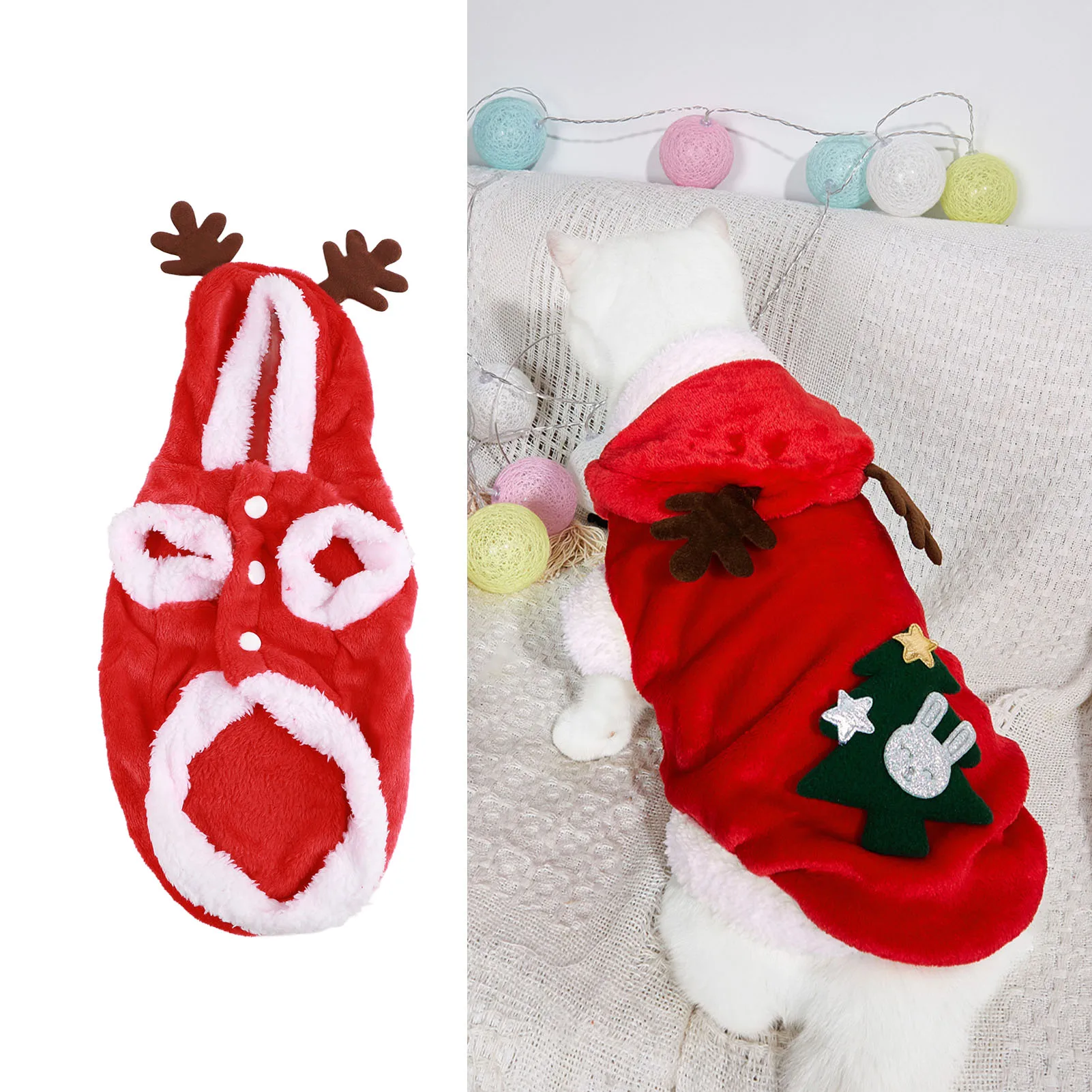 Vêtements de noël pour animaux de compagnie, flanelle, boutons à pression, fermeture à capuche, manteau de Costume pour chien, chat, chiot, Chinchillas, lapins, M, 1 pièce