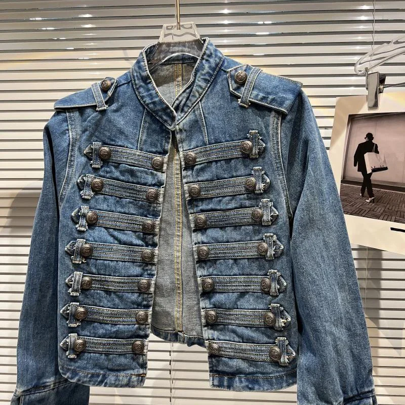 DEAT Damen Y2K Gothic Cropped Jeansjacke 2026 Herbst Neu Metallschnalle Schulterriemen Vintage Militär Kurze Jeansjacke 11A0699 – Detail 14
