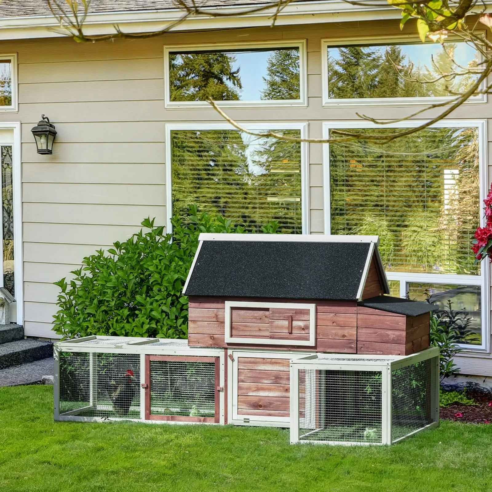 

3-Shape Wooden Chicken Coop Poultry House Backyard w/ Large Run Egg Box