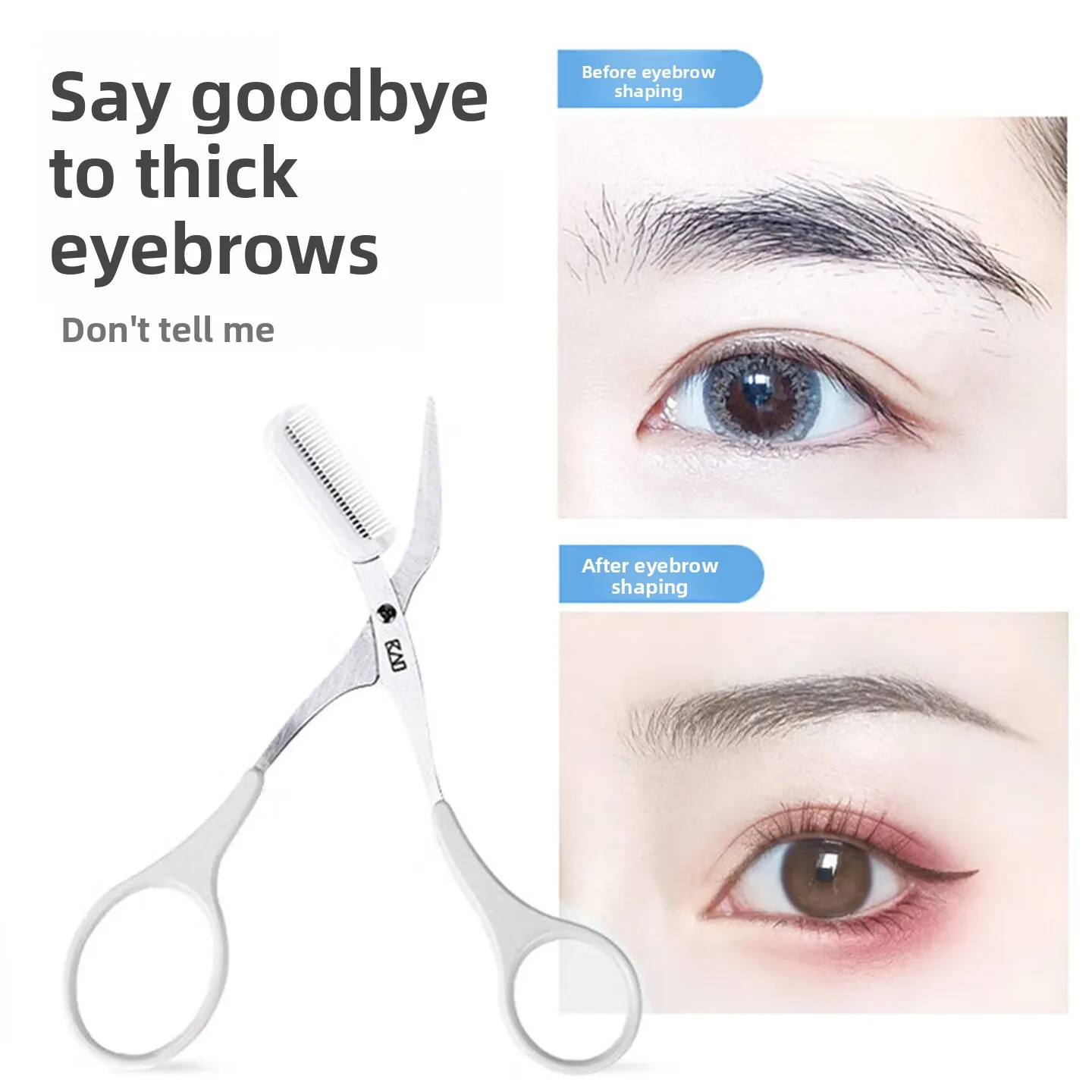 Eyebrow Scissors with Comb, White Brow Trimming Scissors for Left or Right Hand with Easy-Grip Handle and Smooth Cutting Action