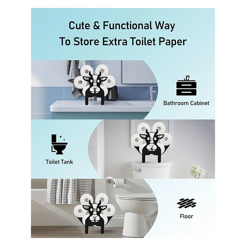 A42I-Cow Toilet Paper Holder Stand For Extra 8 Rolls, Funny Decorative Free Standing Toilet Paper Storage, Farmhouse Bathroom