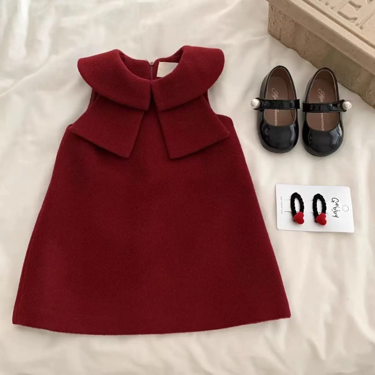 2026New Style Christmas Girls' Dresses for Autumn and Winter Trendy Children's Bow-tie Woolen Princess Dresses Baby Vest Dresses