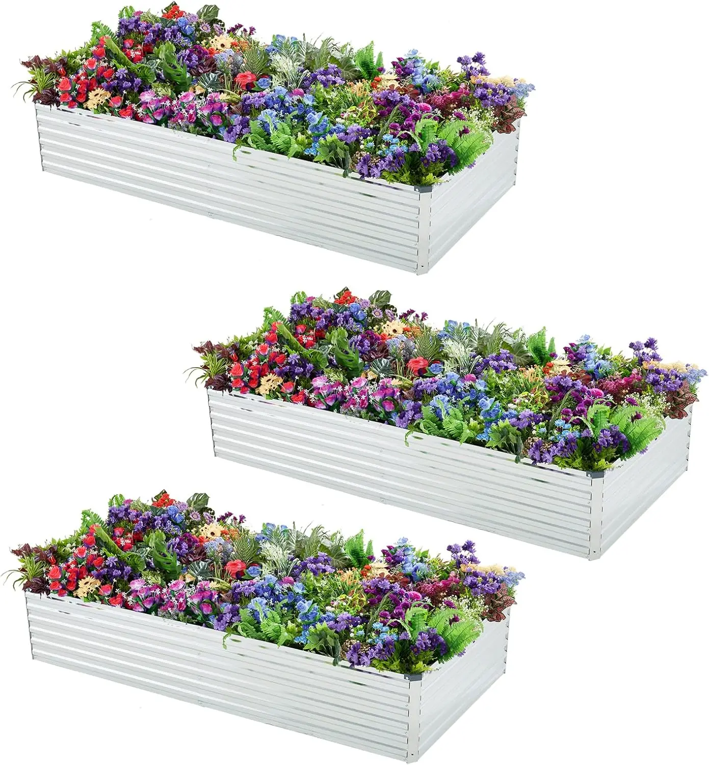 3 Pack Galvanized Raised Garden Beds, 6x3x1 FT Metal Elevated Planter Boxes, Outdoor Rustproof Gardening Bed for Vegetables, Flowers & Herbs, Silver